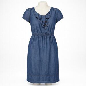 Anthropologie Maeve Denim Dress M Blue Navy Ruffle Pocket Cottagecore Twee